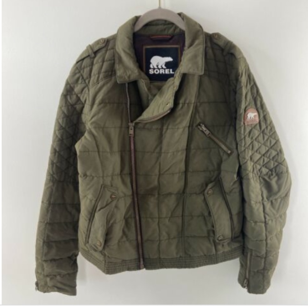 SOREL  Green Conquest Carly Moto Bomber Jacket
